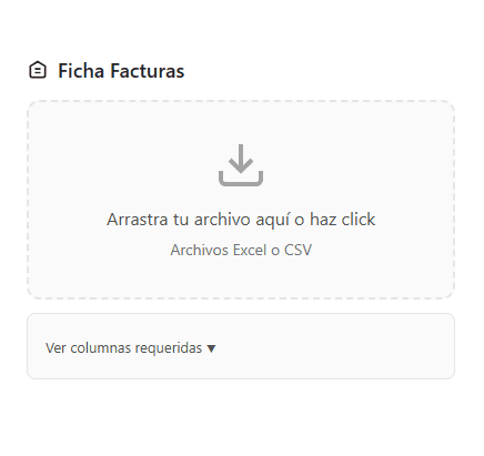 Carga de la ficha de facturas en Excel o CSV